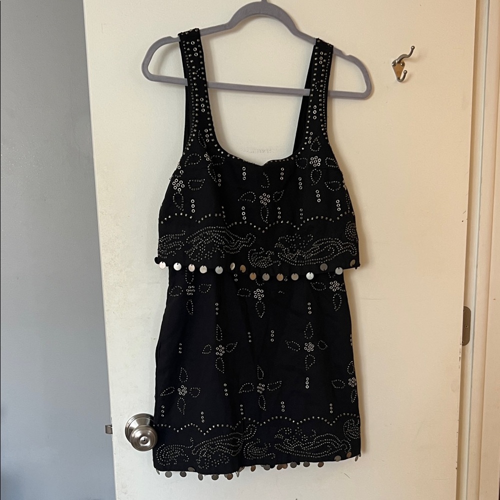 Free People Black Mini Dress with White Accents